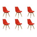 Ver imagem 1 de Kit 6 Cadeiras Charles Eames Leda Luisa Saarinen Design Wood Estofada Base Madeira - Vermelha Vermel