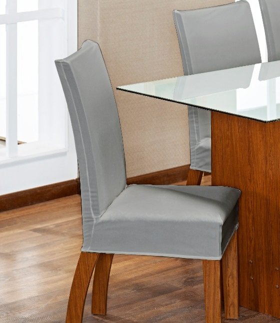 Kit Capa de Cadeira 4 Peças Sala de Jantar Protege o Estofado Renova o Visual Malha Gel Cinza - 2