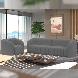 Kit Sofá 4 Lugares para Sala 252cm com 01 Poltrona Lazio M03 Veludo Cinza - 9