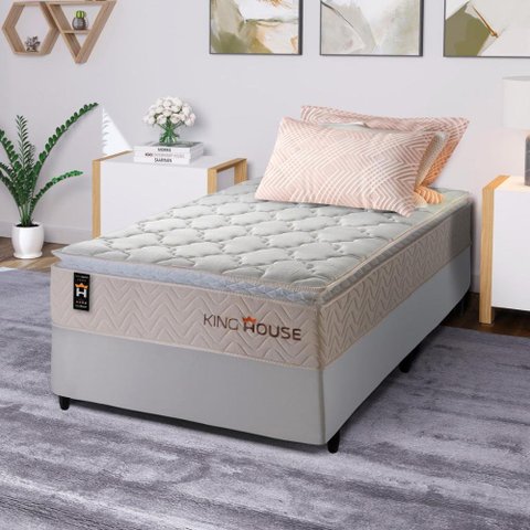 Conjunto Cama Box Solteirão c/ Molas Ensacadas Roma Branco 96x203x71