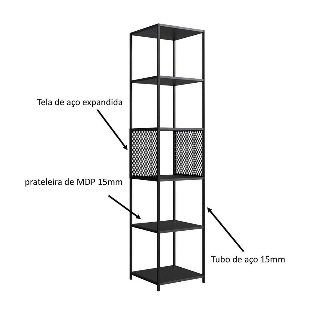 Estante para Livros Estilo Industrial Estrutura em Aço 1,8m Cor:preto - 4