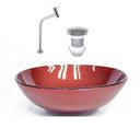 Ver imagem 1 de Cuba de Vidro Redonda 42cm Vermelho + Válvula + Torneira Cromada