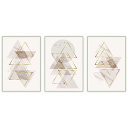 kit com 3 Quadros Decorativos Abstratos com Moldura e Vidro para Sala Quarto Escritório e Clínica 67 - 1