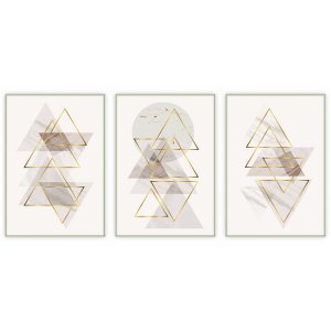 kit com 3 Quadros Decorativos Abstratos com Moldura e Vidro para Sala Quarto Escritório e Clínica 67