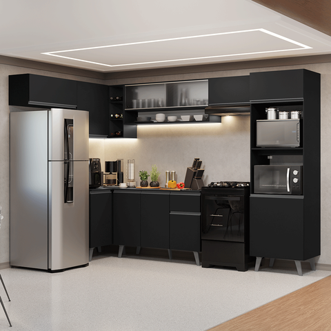 Armário de Cozinha Completa de Canto 465 cm Preto Nice Madesa 08