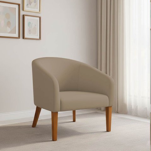 Poltrona Sala Decorativa Stella Pé Madeira Trapézio Castanho Suede Marrom Rato D03 - D’Rossi
