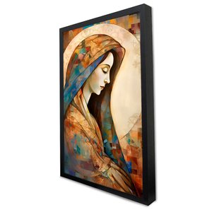 Quadro Decorativo Virgem Maria Abstrato em Moldura Caixa Tacolado Moldura Caixa Alta 4,5cm Preta com