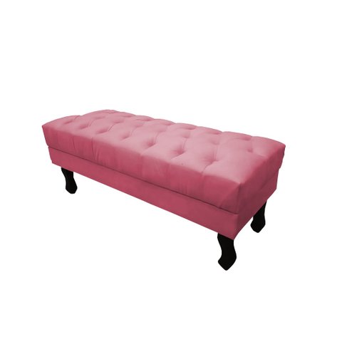 Recamier Luis Xv Capitonê Retrô 120cm Suede Rosa Pés Madeira Ms Decor