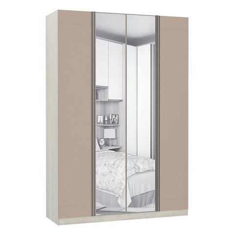 Guarda-roupa Solteiro Luciane 4 Portas 3 Gavetas Prime Plus Alumínio com Espelho 160 Cm