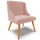 Ver imagem 4 de Kit 3 Cadeiras Decorativas Sala de Jantar Pés Palito de Madeira Veludo Rosê/natural