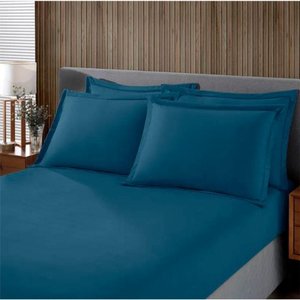 Jogo de Cama Buettner King Malha 100% Algodao Liso 3 Peças Image Azul