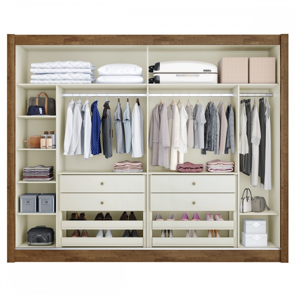 Guarda-Roupa Casal Creta 2 Portas 4 Gavetas 100% Mdf Brauna/Off White - Europa Móveis - 3