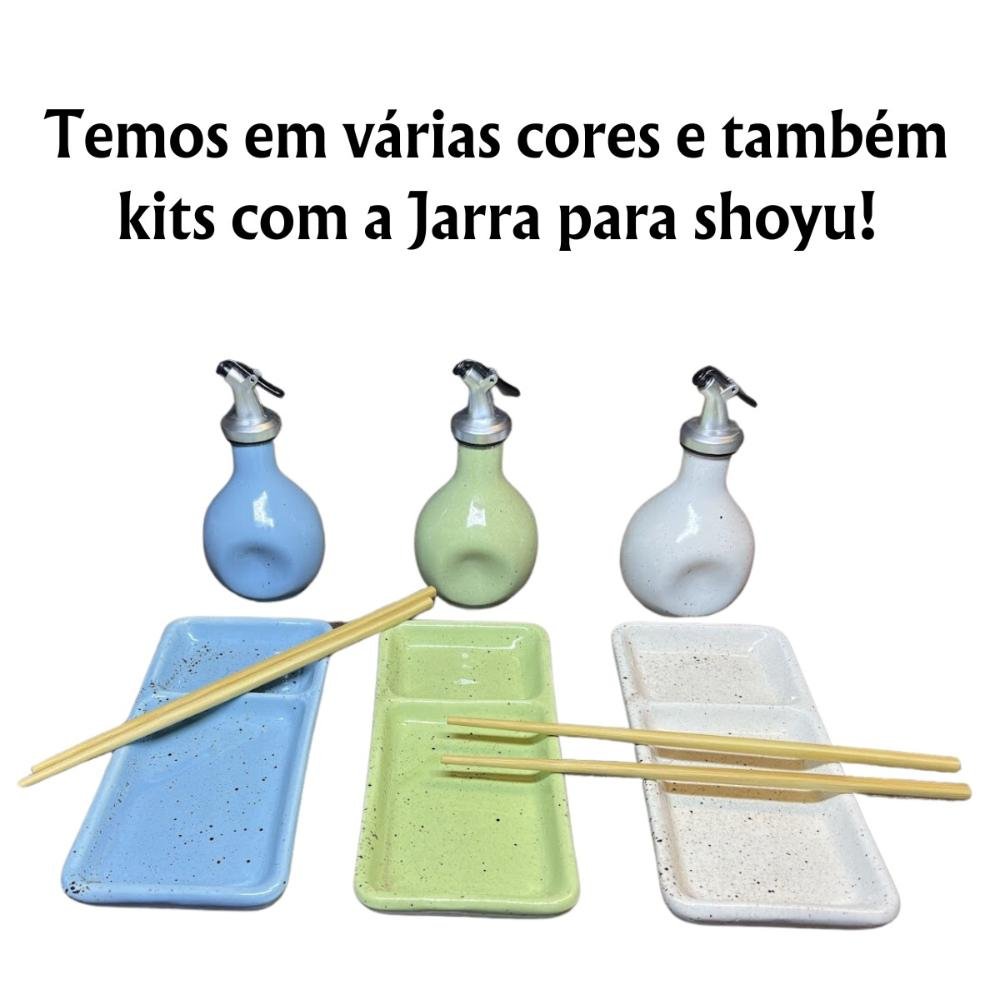 Kit 12 Pratos para Sushi com Divisória Shoyu em Porcelana Verde Mesclado - 4