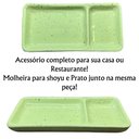 Ver imagem 2 de Kit 12 Pratos para Sushi com Divisória Shoyu em Porcelana Verde Mesclado