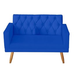 Kit Sofá 2 Lugares e Poltrona Para Sala Bianca Capitonê Rodapé e Puff Redondo Corino Azul Royal - 4