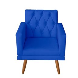 Kit Sofá 2 Lugares e Poltrona Para Sala Bianca Capitonê Rodapé e Puff Redondo Corino Azul Royal - 2