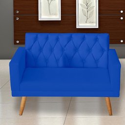 Kit Sofá 2 Lugares e Poltrona Para Sala Bianca Capitonê Rodapé e Puff Redondo Corino Azul Royal - 5