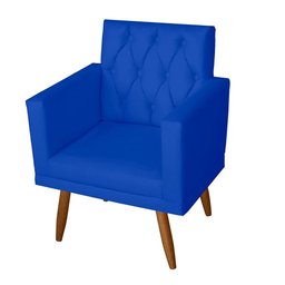 Kit Sofá 2 Lugares e Poltrona Para Sala Bianca Capitonê Rodapé e Puff Redondo Corino Azul Royal - 3