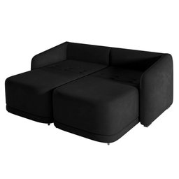 Sofá Cama Modulado Retrátil e Reclinável Decorativo Varsóvia 216cm Veludo Preto G33 - Gran Belo - 7