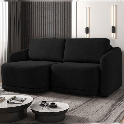 Sofá Cama Modulado Retrátil e Reclinável Decorativo Varsóvia 216cm Veludo Preto G33 - Gran Belo