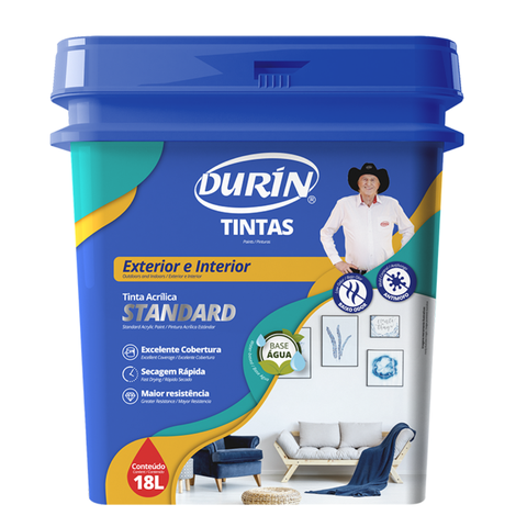 Tinta Acrílica Standard Semi Brilho 18L Cor Branco Antimofo Baixo Odor Durín