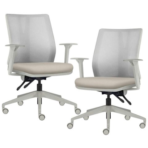 Kit 2 Cadeiras de Escritório Giratória Diretor Flow F02 Base Cinza Sintético Bege - Lyam Decor