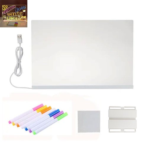 Lousa Luminaria Led Quadro Caneta Anotaçao Recado Escrita Decoraçao Mesa Sala Quarto Casa Trabalho e