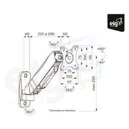 Suporte Articulado para Monitor / Tv 17 a 34 Pistão a Gás F4 - 3