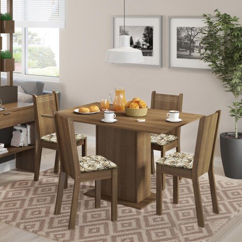 Conjunto Sala de Jantar Lexy Madesa Mesa Tampo de Madeira com 4 Cadeiras - Rustic/floral Lírio Bege