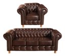 Ver imagem 1 de Conjunto Sofá Luís Xv 3 Lugares E Poltrona Chesterfield Capitonê - Couríssimo Marrom Café