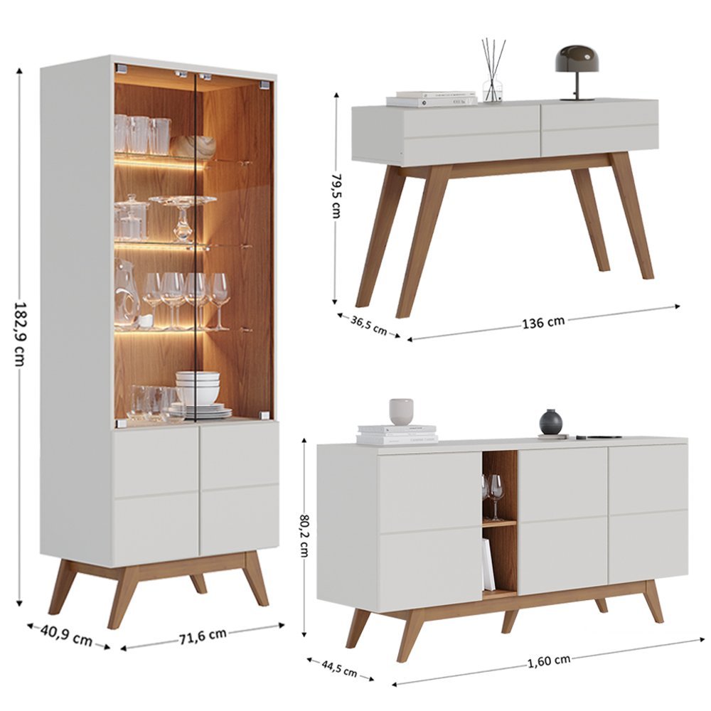 Buffet Cristaleira e Aparador Rebeca C05 Off White/Freijó - Mpozenato - 4
