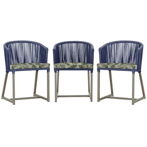 3 Cadeiras de Jantar Área Noronha em Alumínio com Pintura Fendi Corda Náutica E5 Trama Original