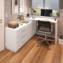 Ver mais imagens de Mesa em L Home Office 6 Gavetas com Cômoda e Corrediças Telescópicas 276x73,5x43,5cm Branco