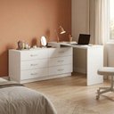 Ver imagem 1 de Mesa em L Home Office 6 Gavetas com Cômoda e Corrediças Telescópicas 276x73,5x43,5cm Branco