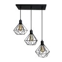 Ver imagem 1 de Trio Aramado Diamante Pequeno Poptem Canopla Múltipla Reta 43Cm Preto Luminária Metal Lustre 19Cm Sa