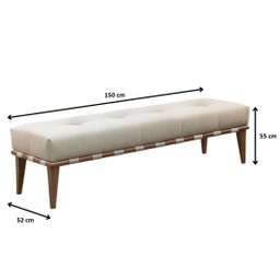Recamier Puff Decorativo Madeira Maciça Luxo Linho Bege - Zahav Estofados - 2