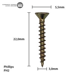 Parafuso Chipboard Phillips Stein 3.0x22 Caixa 1.000 Pçs - 6