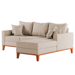 Sofá 3 Lugares Beny com Chaise Direito Linho Cru - 4