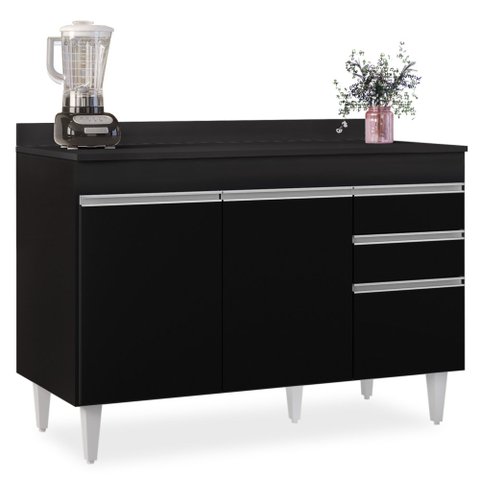 Balcão Gabinete para pia com Tampo 120cm Michigan Preto - Lumil Lumil Móveis
