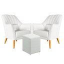 Ver imagem 1 de Kit 2 Poltronas Orion Bordada com Puff Izar Courino Branco Aradecor