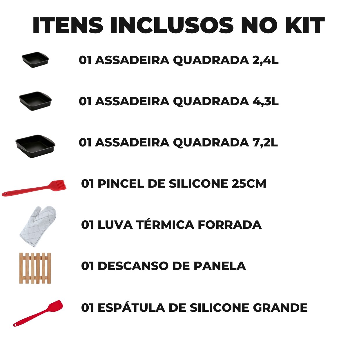 Jogo de Assadeira Quadrada 03 Peças Antiaderentes + Luva Térmica + Pincel + Espátula + Descanso de P - 2