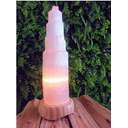 Ver imagem 1 de Luminária Selenita Bruta 30cm - Base de Madeira Clara - Bivolt