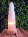 Ver imagem 1 de Luminária Selenita Bruta 30cm - Base de Madeira Clara - Bivolt
