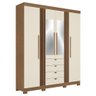 Guarda Roupa Aurora 4.4 Ripado 4 Portas e 4 Gavetas Jatobá/areia com Espelho e Pés - Santos Andir - 1