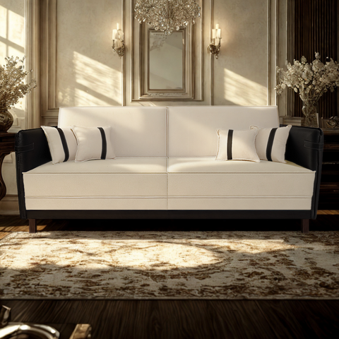 Sofá 3 Lugares Modular Filipi 2,12m Sala Recepção Clínica:corino Bege/corino Preto