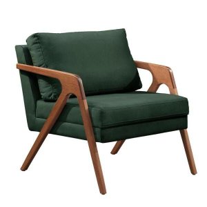 Poltrona Mona Luxo Madeira Maciça Tecido Veludo Verde