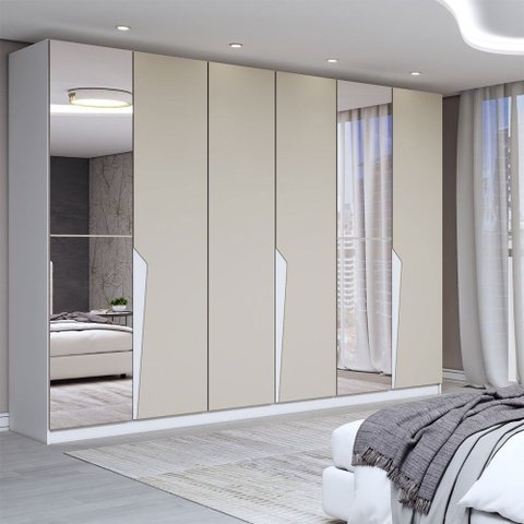 Guarda-roupa Casal Luxe 2,42 Metros 6 Portas 4 Gavetas com Espelho Branco/creme - Panorama Móveis
