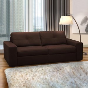Sofá Decorativo Mendes 3 Lugares Sala de Estar 235cm Pés em Madeira Couro Marrom Chocolate G88 -