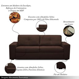 Sofá Decorativo Mendes 3 Lugares Sala de Estar 235cm Pés em Madeira Couro Marrom Chocolate G88 - - 5