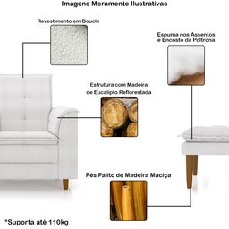 Poltrona Decorativa Amamentação Reforçada e Puff Luly Bouclê:off White - 4